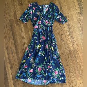 Navy Floral Wrap Dress - Pink & Green Floral with Slit